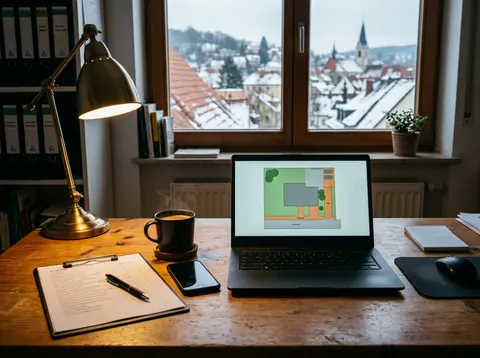 Räumplan mit den Flächen eines Objekts am Laptop