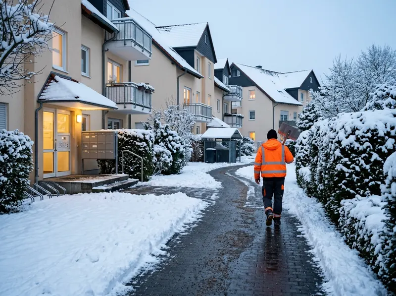 Geräumte Wege einer Wohnanlage im Winter